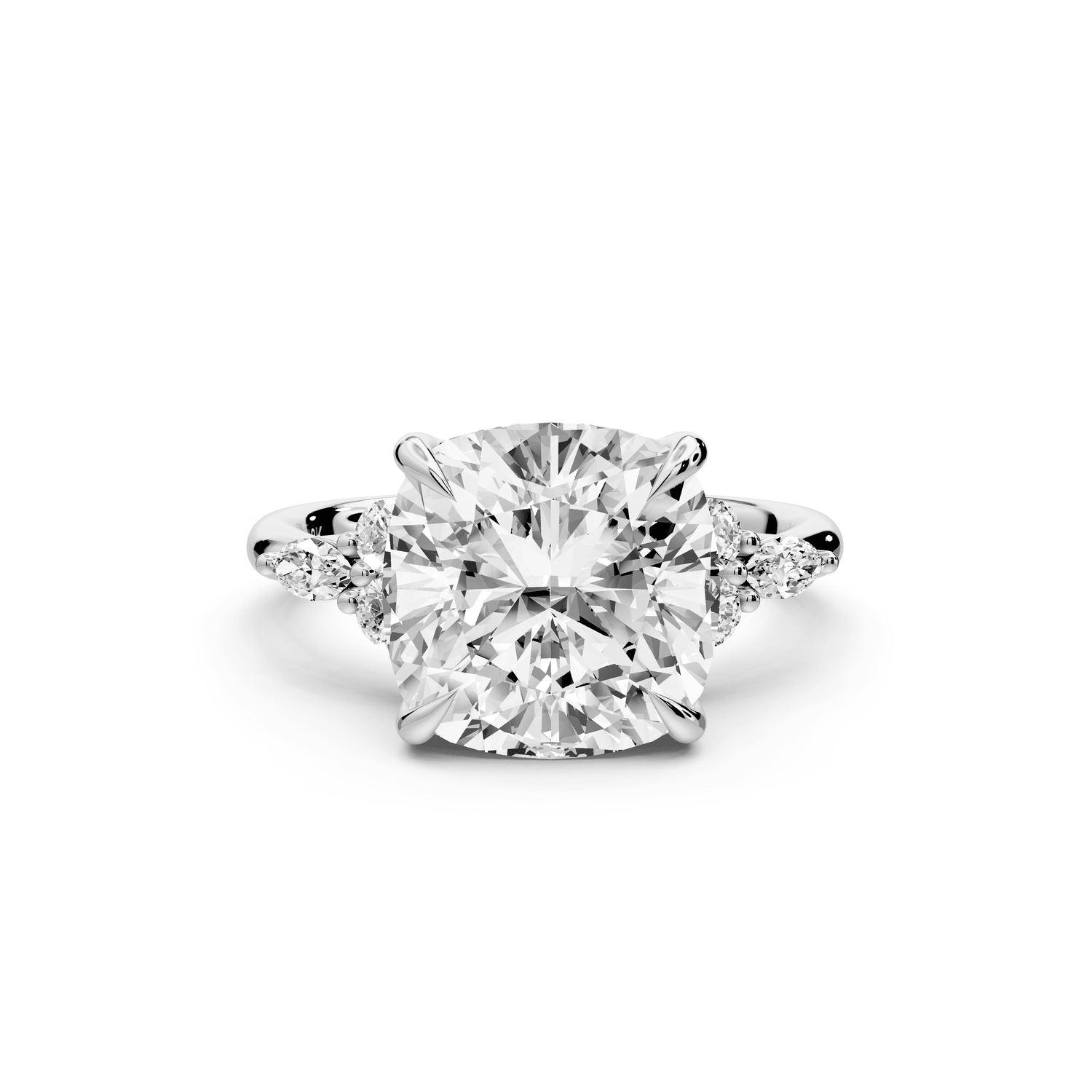 Sandi - 5ct 18k white gold Cushion Floral Cluster Side-Stone Engagement Ring with Plain Band - Mr. Alex Jewelry