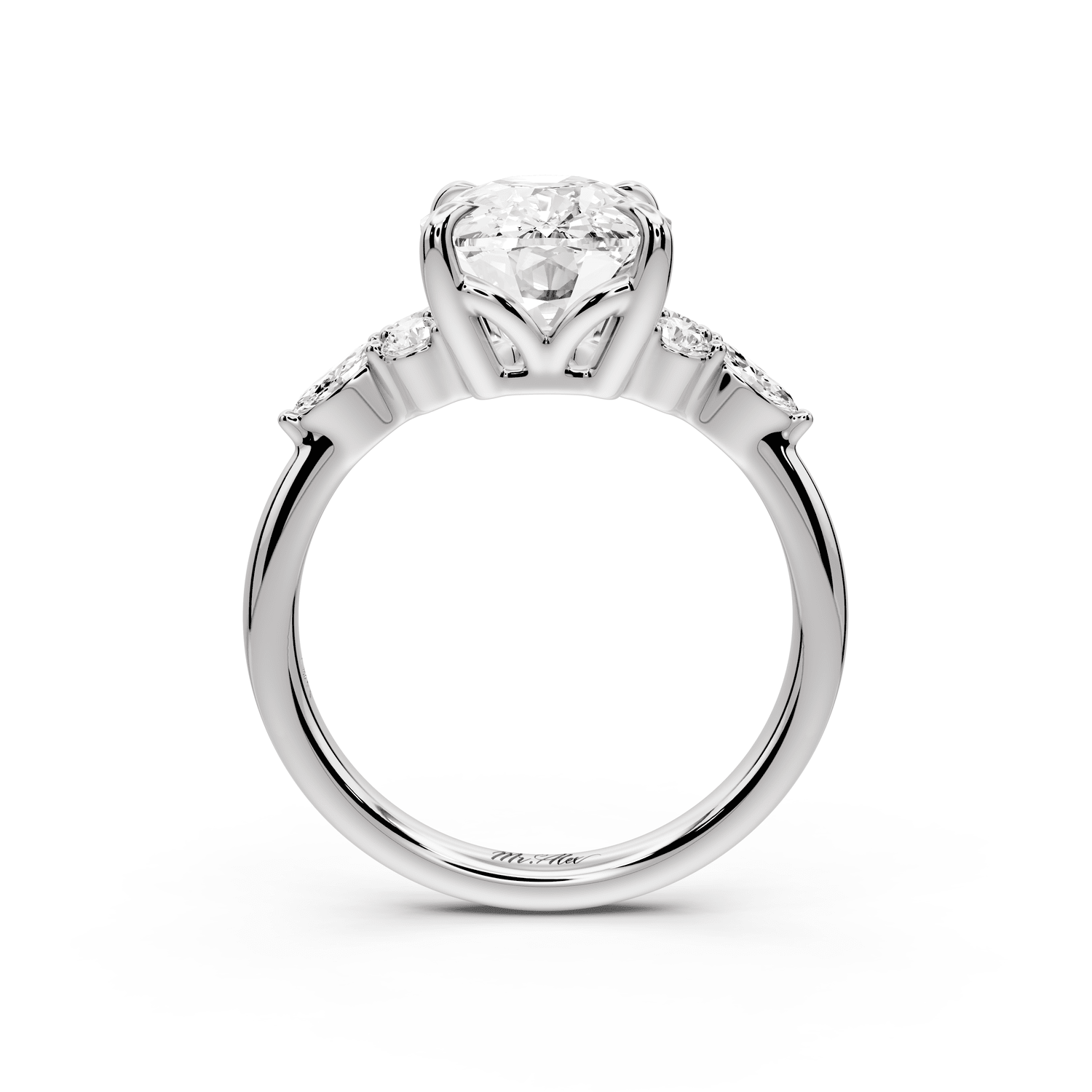 Sandi - 5ct 18k white gold Ecushion Floral Cluster Side-Stone Engagement Ring with Plain Band - Mr. Alex Jewelry