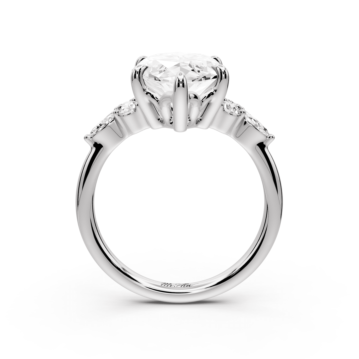 Sandi - 5ct 18k white gold Marquise Floral Cluster Side-Stone Engagement Ring with Plain Band - Mr. Alex Jewelry