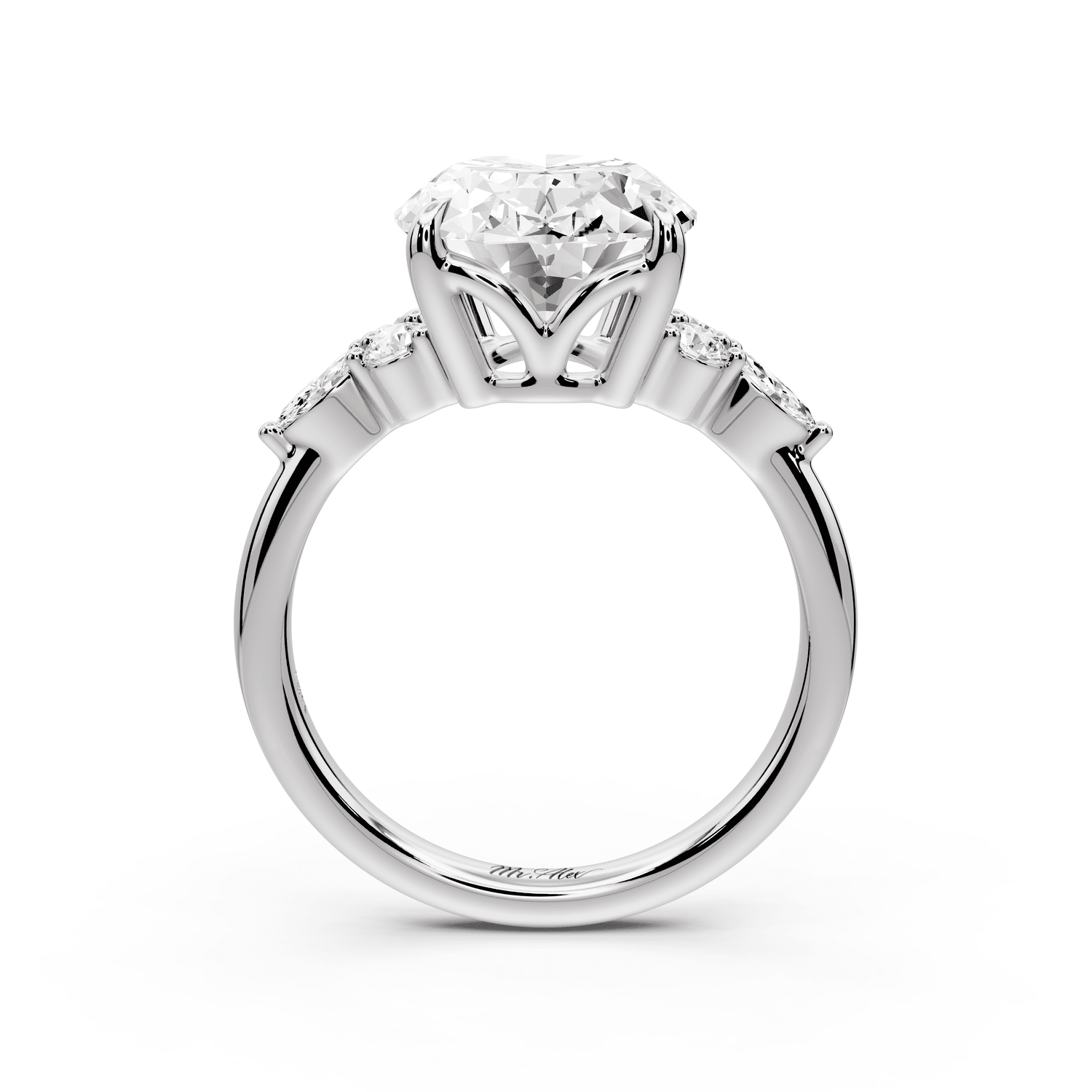 Sandi - 5ct 18k white gold Oval Floral Cluster Side-Stone Engagement Ring with Plain Band - Mr. Alex Jewelry