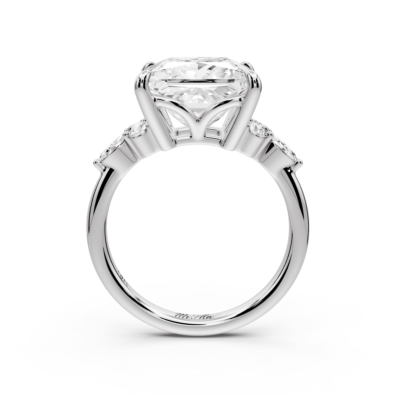 Sandi - 5ct 18k white gold Princess Floral Cluster Side-Stone Engagement Ring with Plain Band - Mr. Alex Jewelry