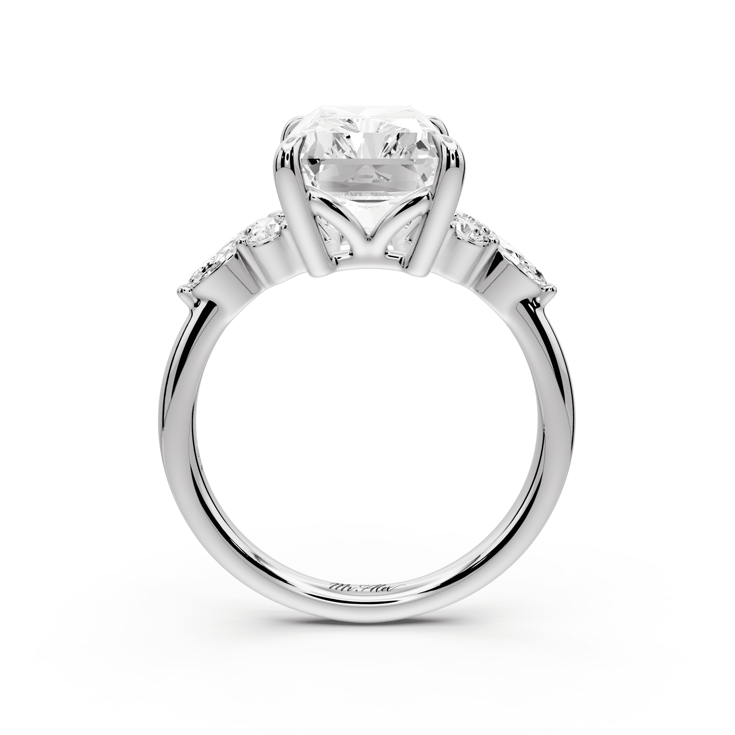 Sandi - 5ct 18k white gold Radiant Floral Cluster Side-Stone Engagement Ring with Plain Band - Mr. Alex Jewelry