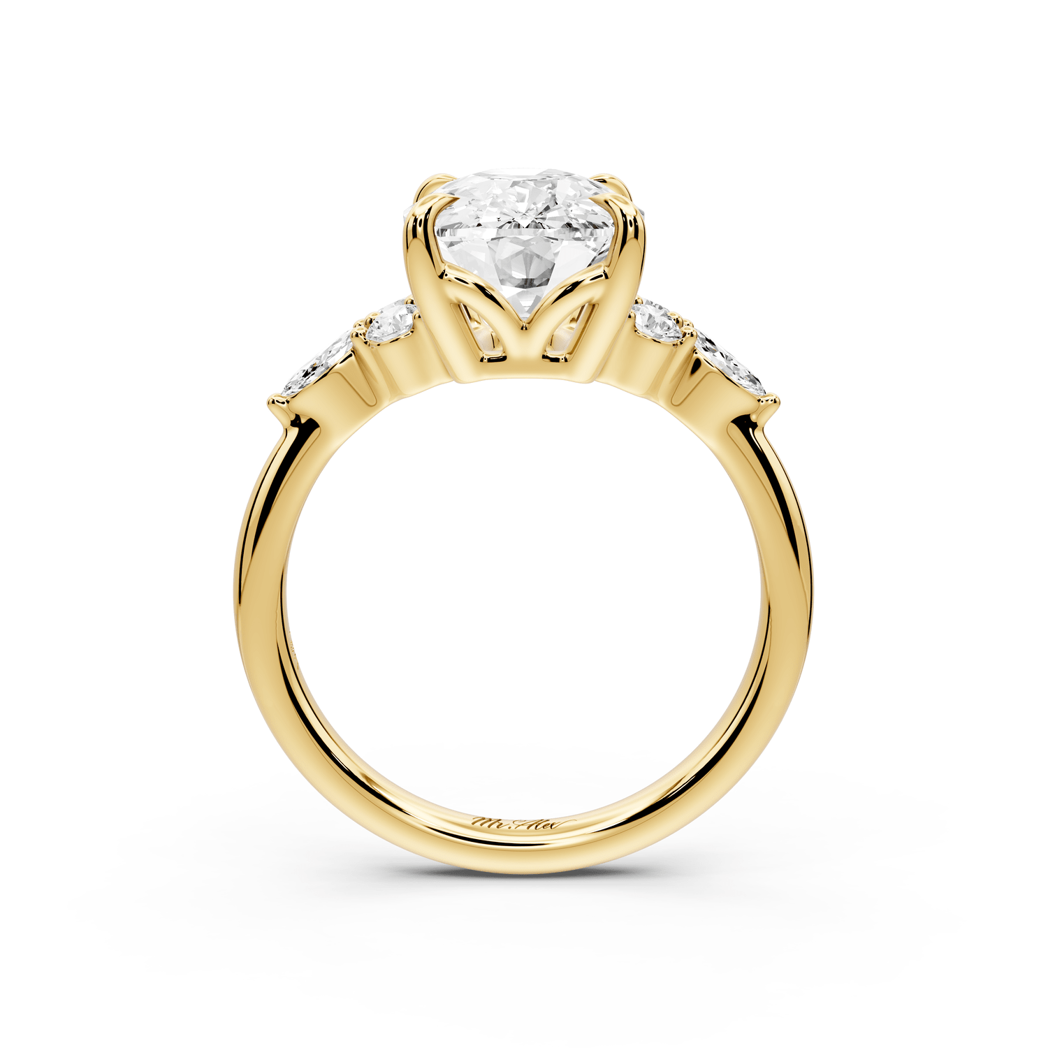 Sandi - 5ct 18k yellow gold Ecushion Floral Cluster Side-Stone Engagement Ring with Plain Band - Mr. Alex Jewelry