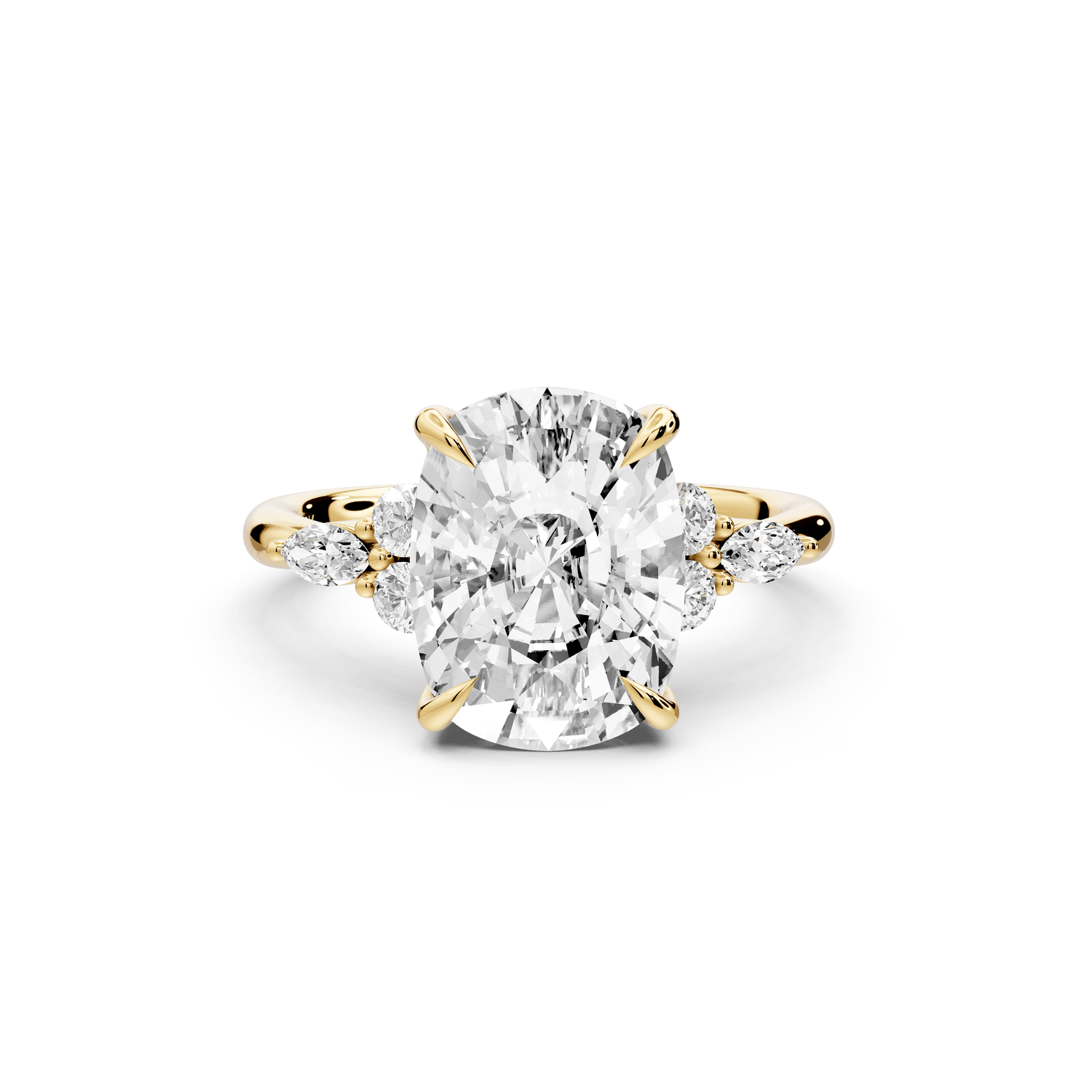 Sandi - 5ct 18k yellow gold Ecushion Floral Cluster Side-Stone Engagement Ring with Plain Band - Mr. Alex Jewelry