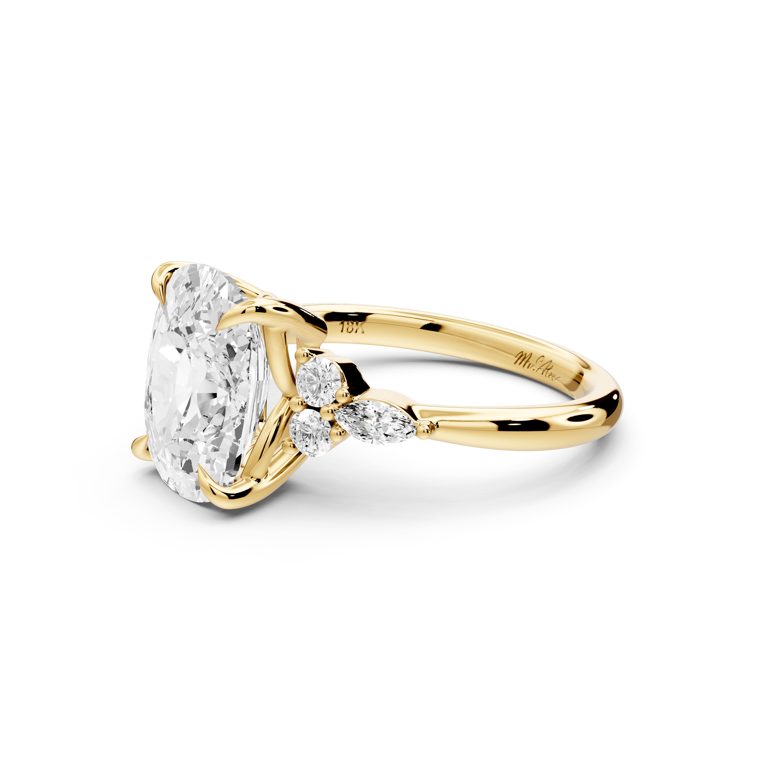 Sandi - 5ct 18k yellow gold Ecushion Floral Cluster Side-Stone Engagement Ring with Plain Band - Mr. Alex Jewelry