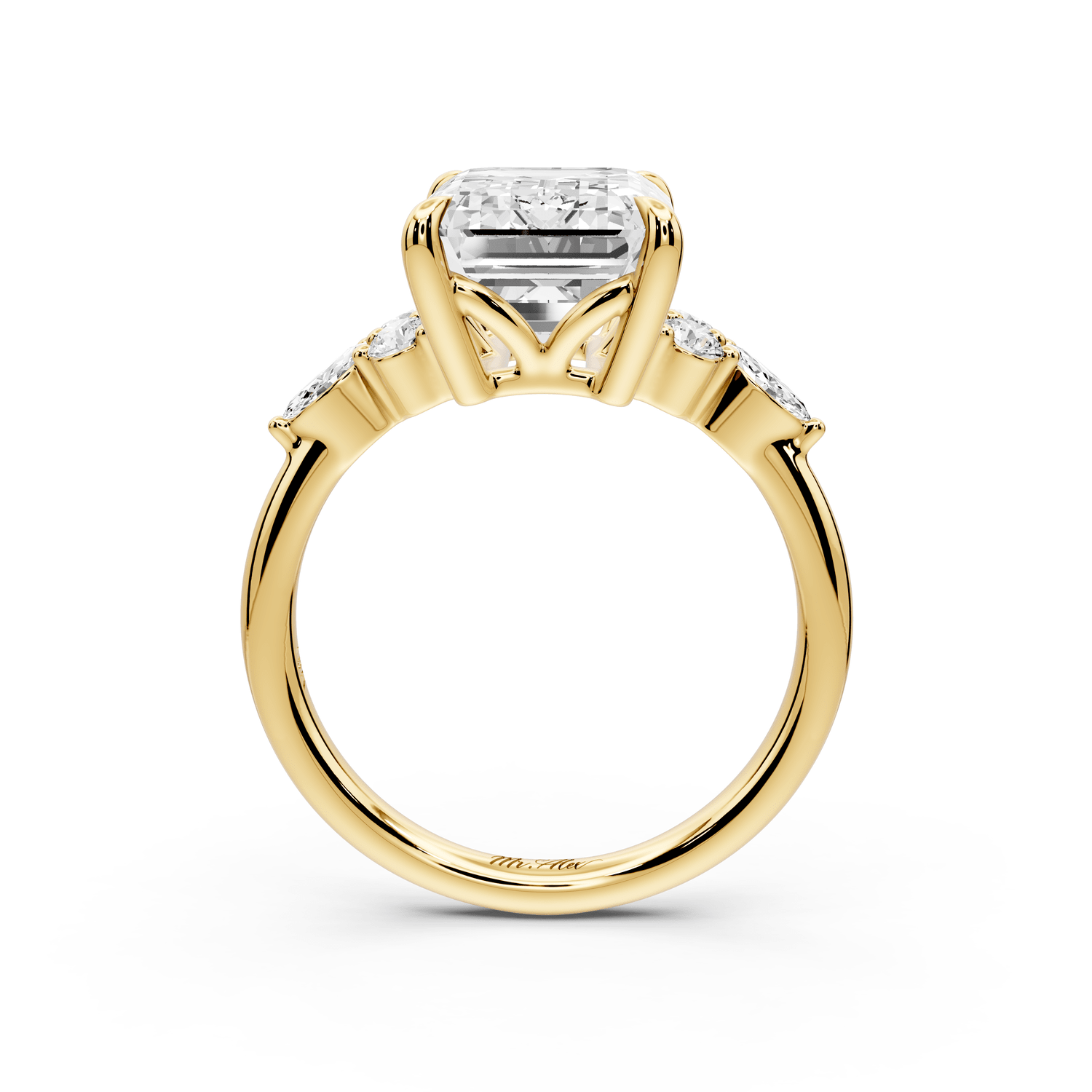 Sandi - 5ct 18k yellow gold Emerald Floral Cluster Side-Stone Engagement Ring with Plain Band - Mr. Alex Jewelry