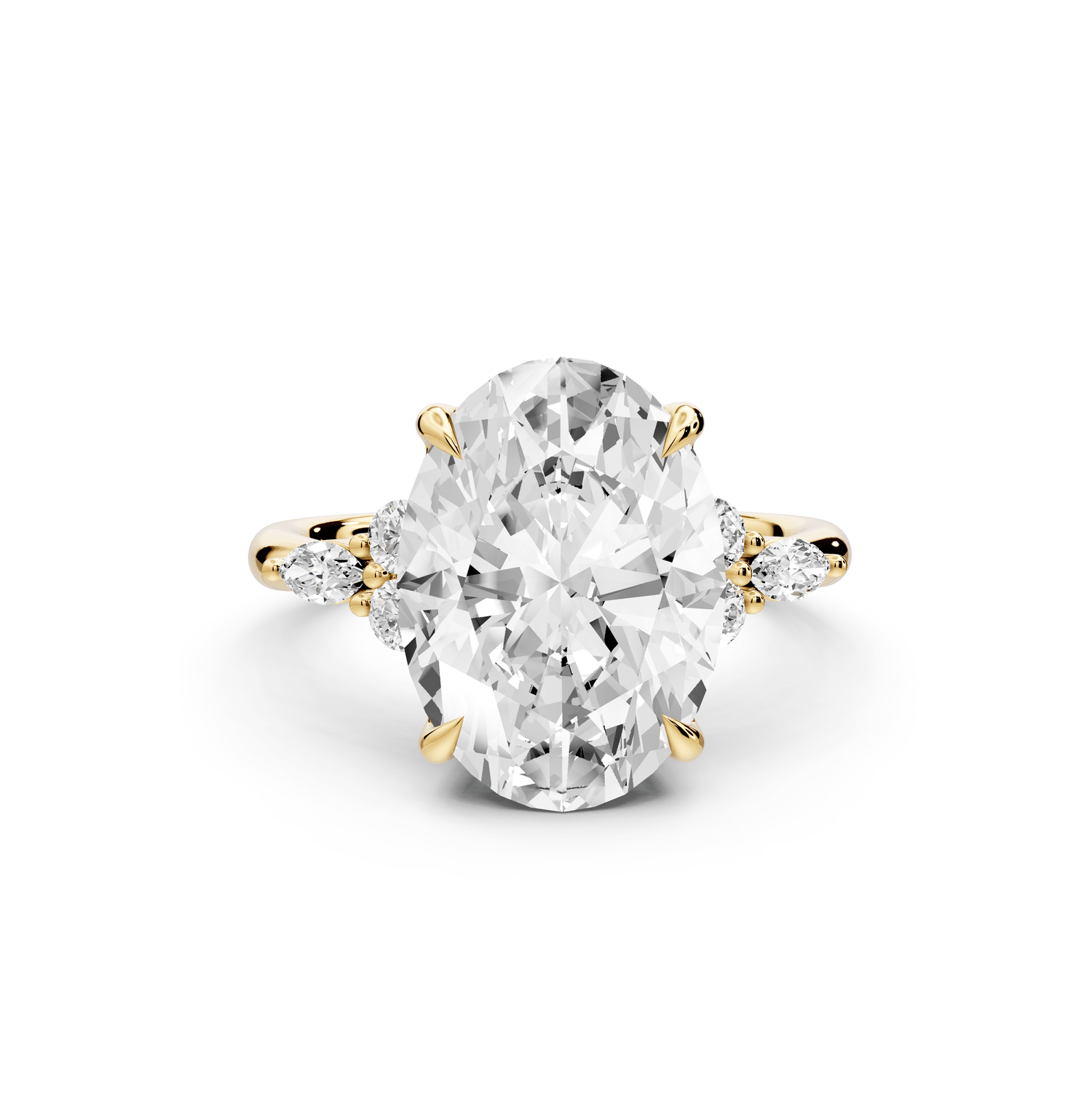 Sandi - 5ct 18k yellow gold Oval Floral Cluster Side-Stone Engagement Ring with Plain Band - Mr. Alex Jewelry