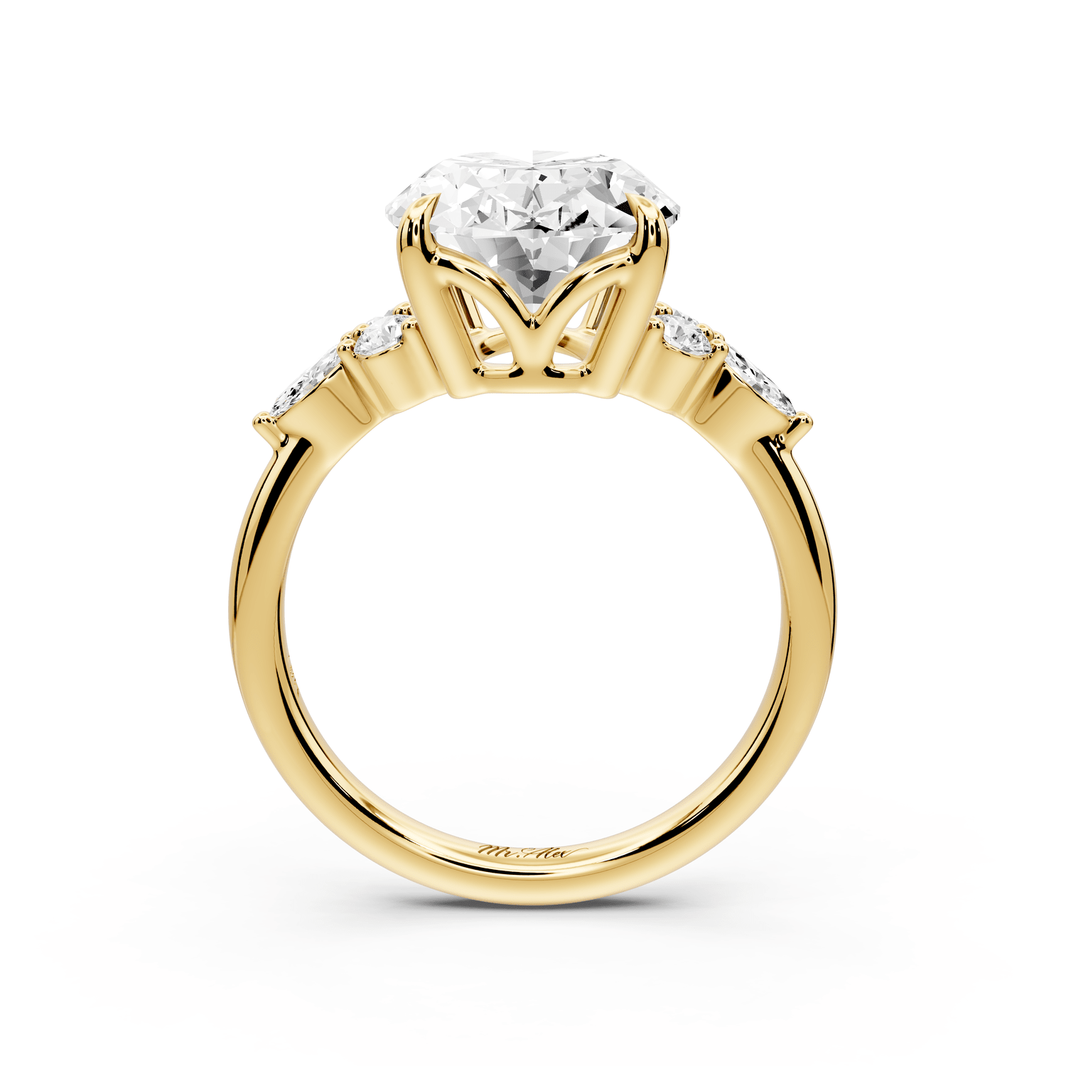 Sandi - 5ct 18k yellow gold Oval Floral Cluster Side-Stone Engagement Ring with Plain Band - Mr. Alex Jewelry