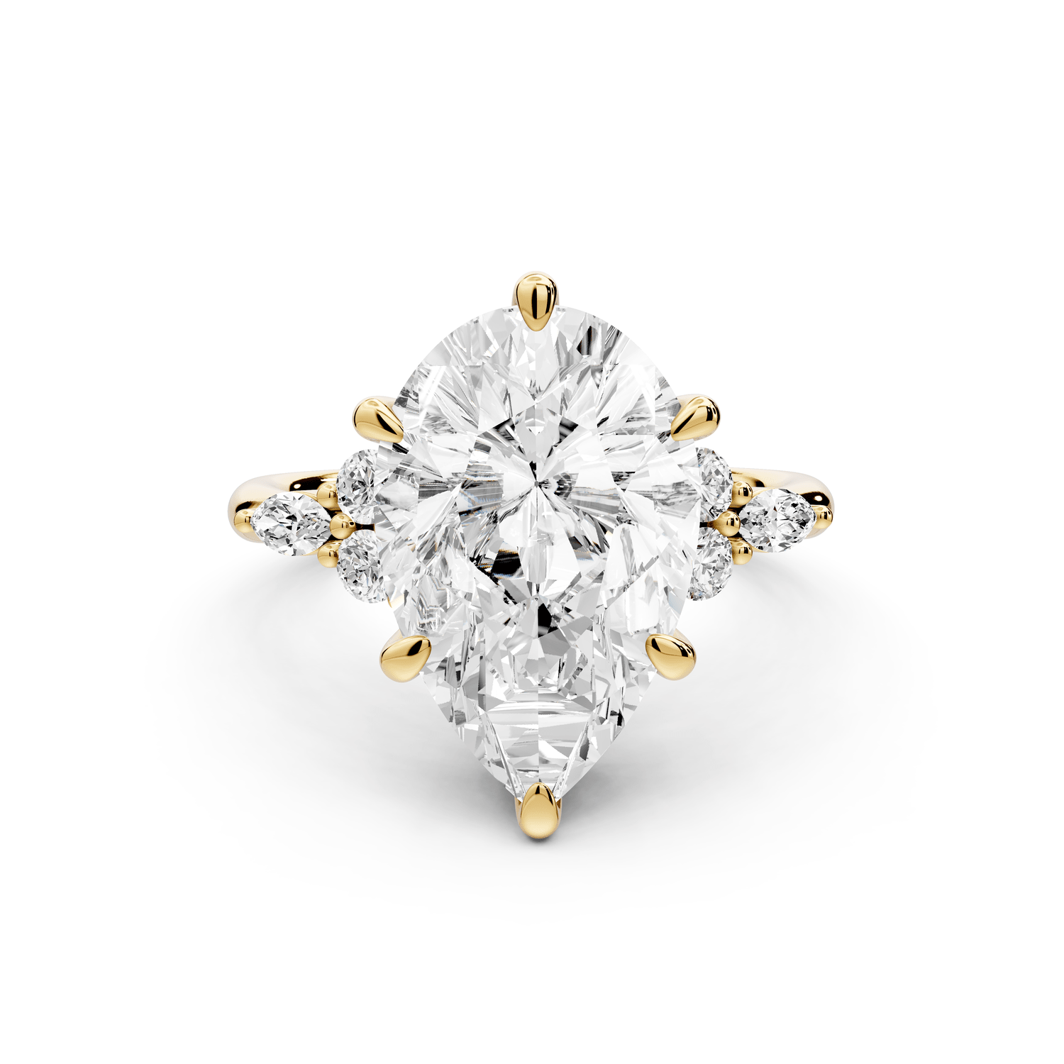 Sandi - 5ct 18k yellow gold Pear Floral Cluster Side-Stone Engagement Ring with Plain Band - Mr. Alex Jewelry