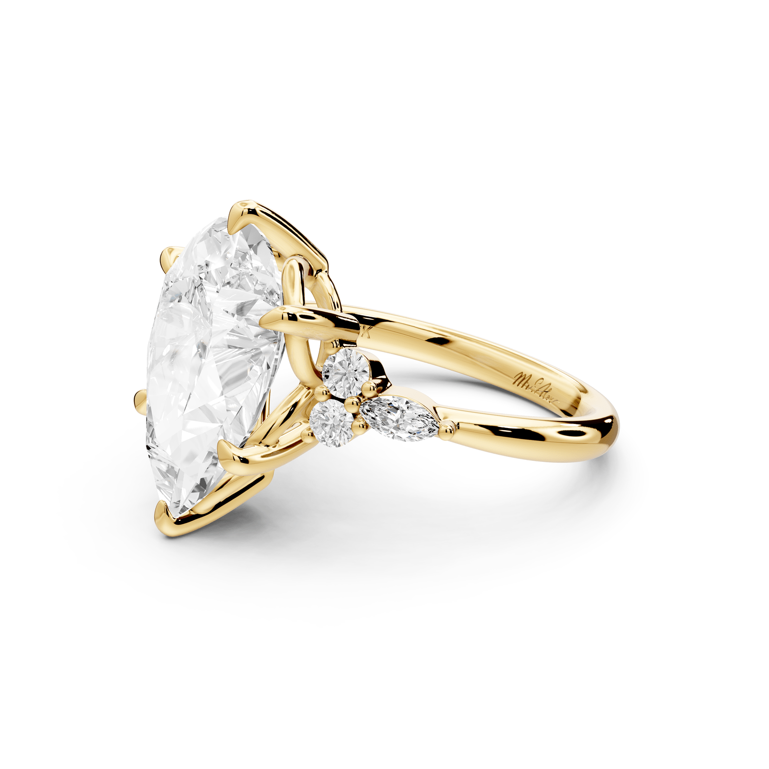 Sandi - 5ct 18k yellow gold Pear Floral Cluster Side-Stone Engagement Ring with Plain Band - Mr. Alex Jewelry