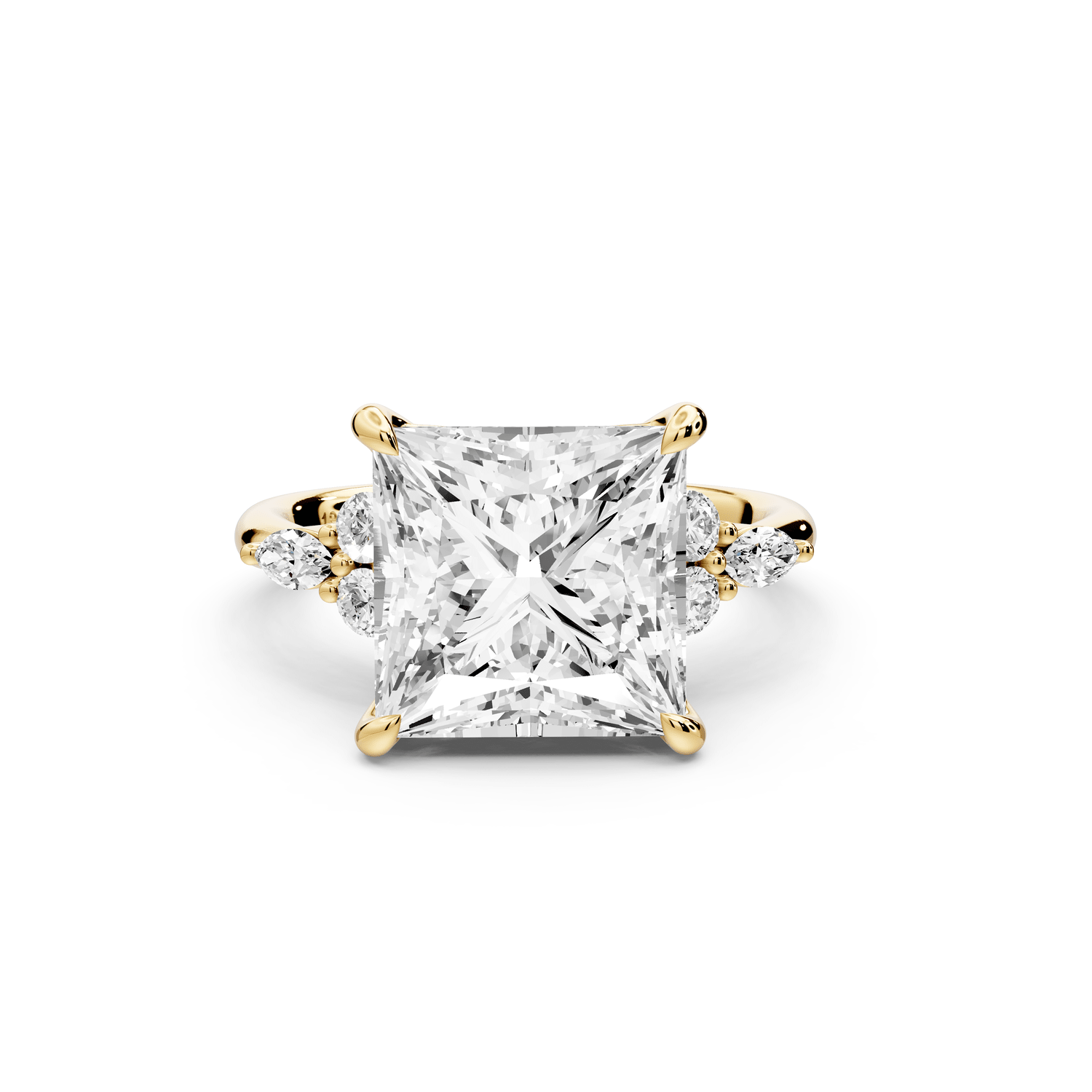 Sandi - 5ct 18k yellow gold Princess Floral Cluster Side-Stone Engagement Ring with Plain Band - Mr. Alex Jewelry