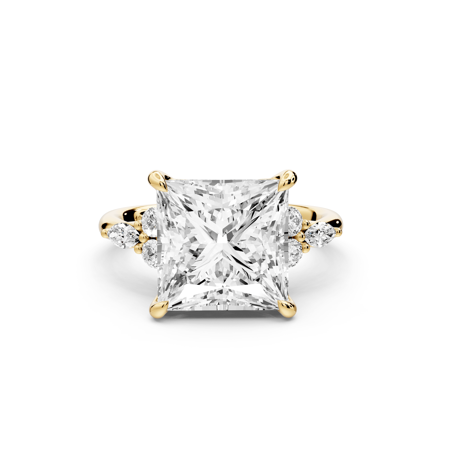 Sandi - 5ct 18k yellow gold Princess Floral Cluster Side-Stone Engagement Ring with Plain Band - Mr. Alex Jewelry