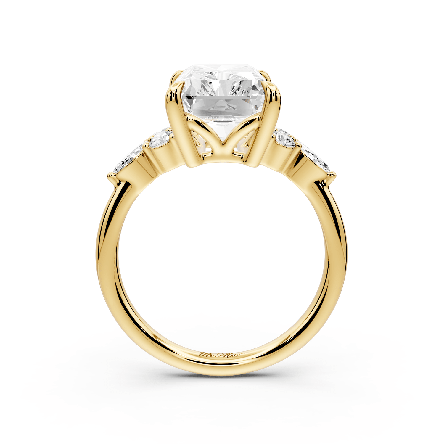 Sandi - 5ct 18k yellow gold Radiant Floral Cluster Side-Stone Engagement Ring with Plain Band - Mr. Alex Jewelry