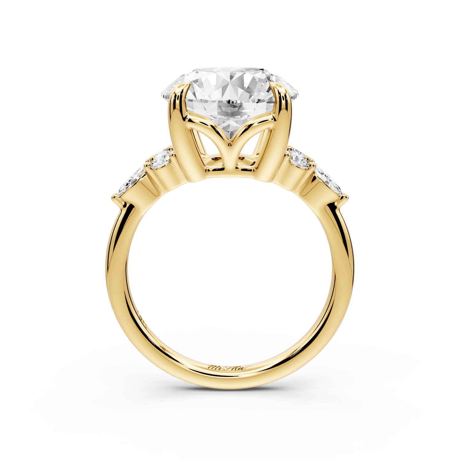 Sandi - 5ct 18k yellow gold Round Floral Cluster Side-Stone Engagement Ring with Plain Band - Mr. Alex Jewelry