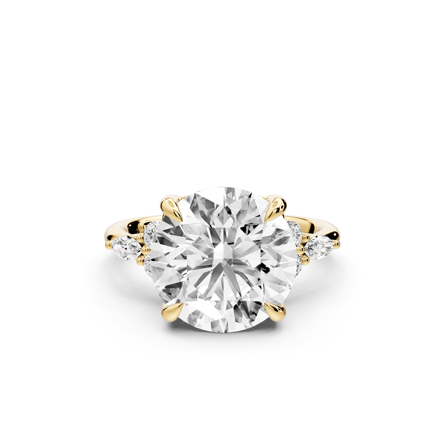 Sandi - 5ct 18k yellow gold Round Floral Cluster Side-Stone Engagement Ring with Plain Band - Mr. Alex Jewelry