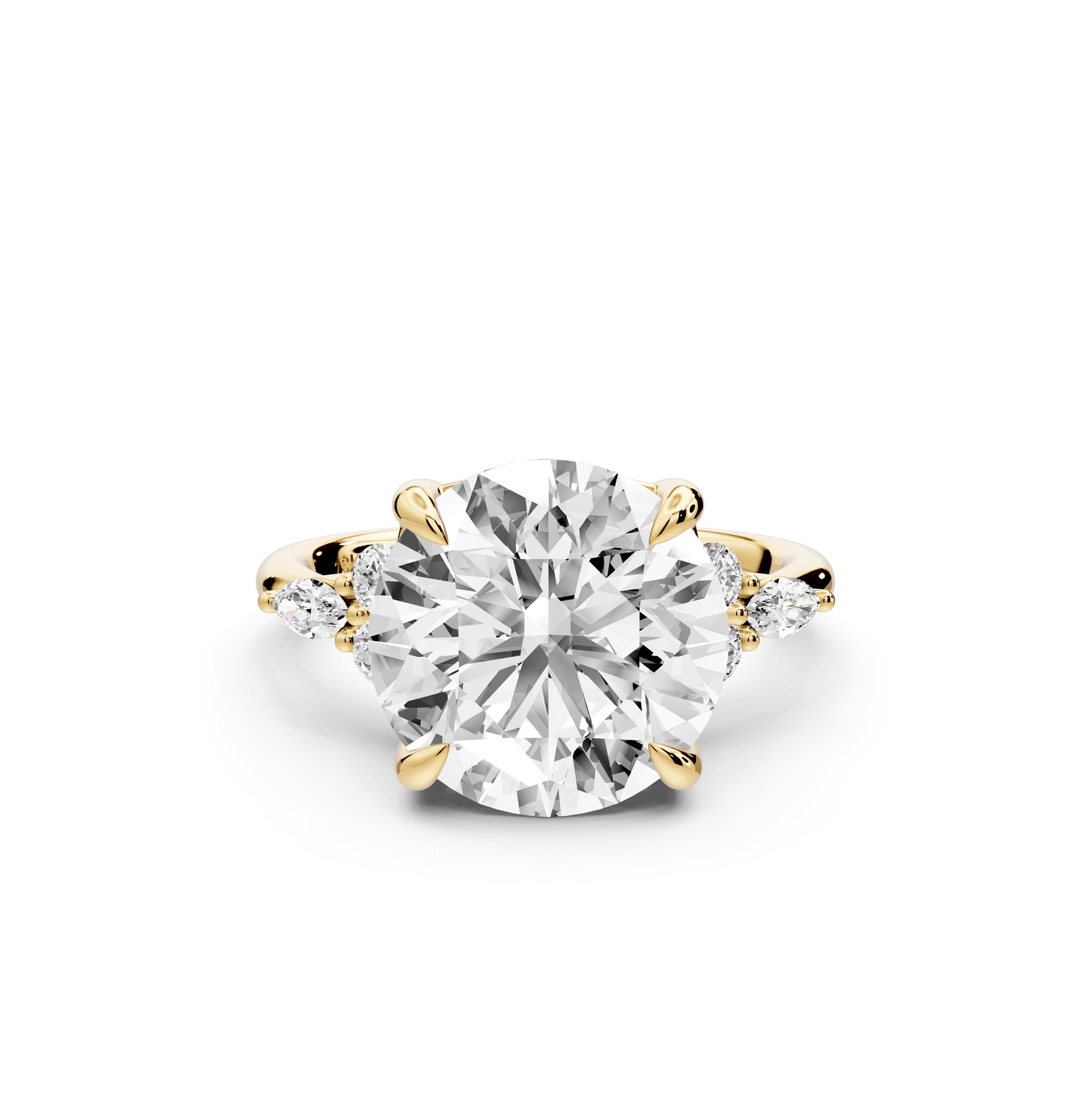 Sandi - 5ct 18k yellow gold Round Floral Cluster Side-Stone Engagement Ring with Plain Band - Mr. Alex Jewelry