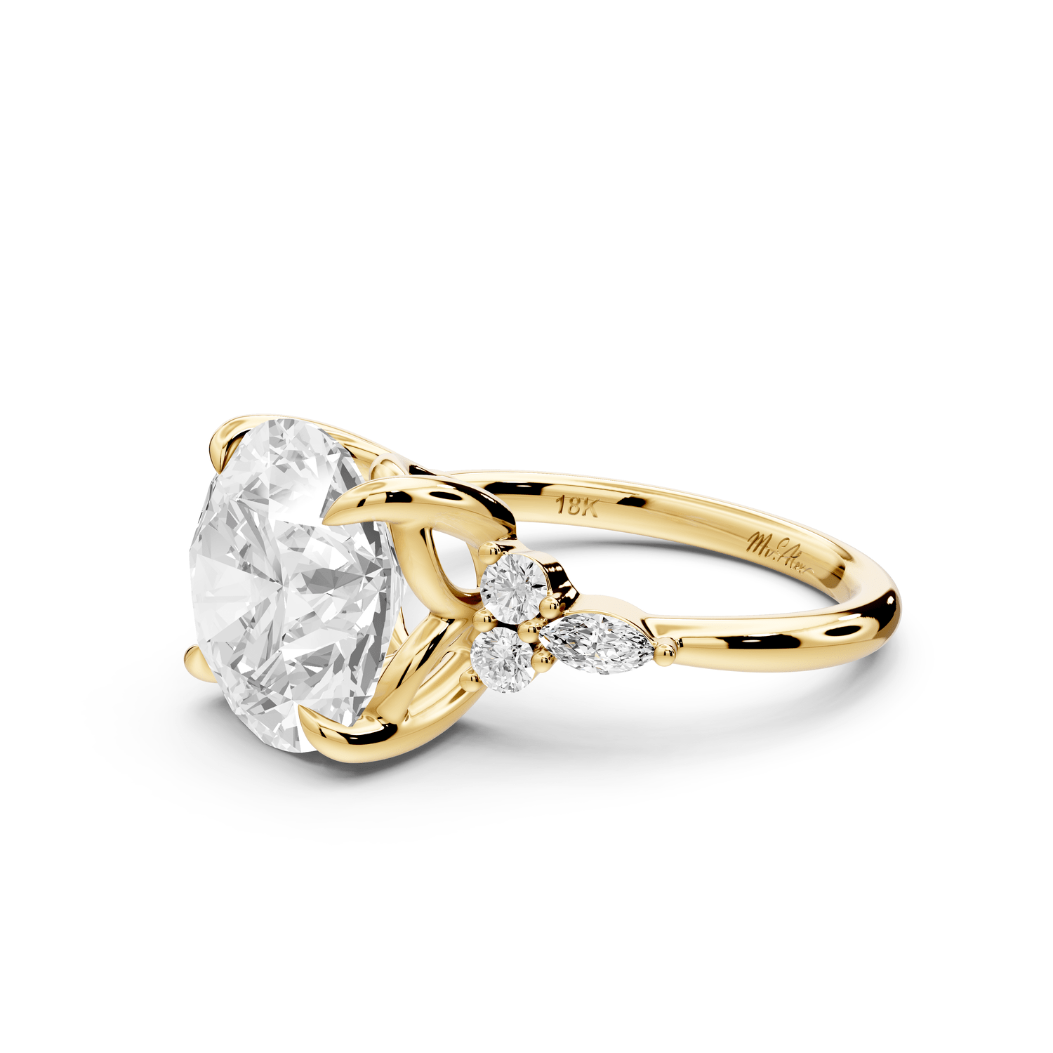 Sandi - 5ct 18k yellow gold Round Floral Cluster Side-Stone Engagement Ring with Plain Band - Mr. Alex Jewelry