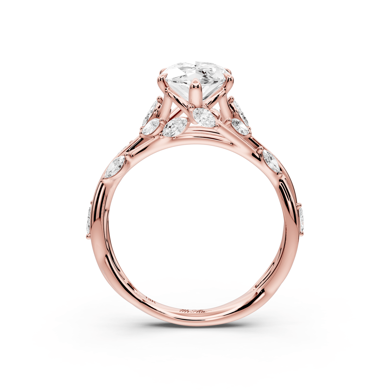 Sarah - 2ct 14k rose gold Marquise Nature-Inspired Engagement Ring with Sculpted Vine and Leaf Side Stones - Mr. Alex Jewelry