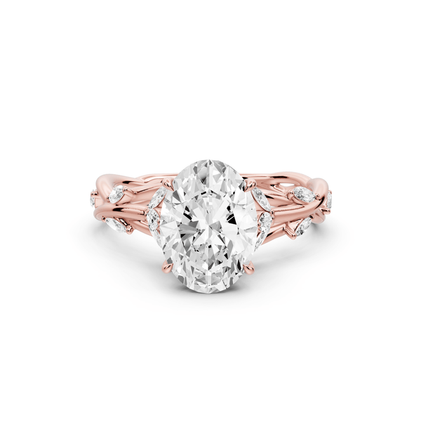 Sarah - 2ct 14k rose gold Oval Nature-Inspired Engagement Ring with Sculpted Vine and Leaf Side Stones - Mr. Alex Jewelry