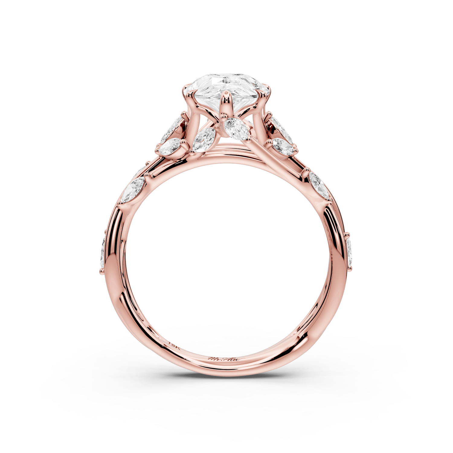Sarah - 2ct 14k rose gold Pear Nature-Inspired Engagement Ring with Sculpted Vine and Leaf Side Stones - Mr. Alex Jewelry