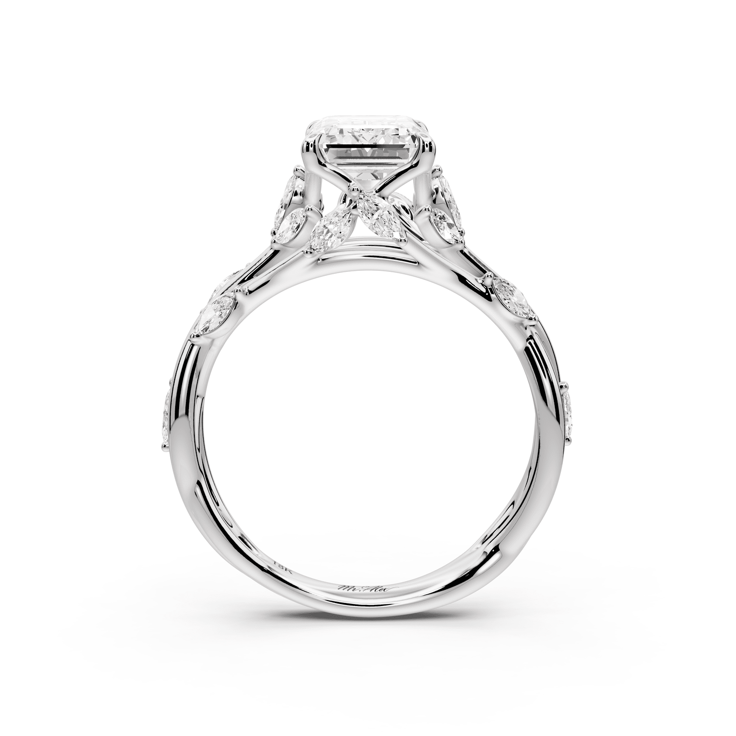 Sarah - 2ct 14k white gold Emerald Nature-Inspired Engagement Ring with Sculpted Vine and Leaf Side Stones - Mr. Alex Jewelry