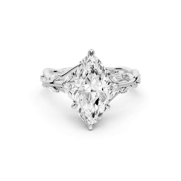 Sarah - 2ct 14k white gold Marquise Nature-Inspired Engagement Ring with Sculpted Vine and Leaf Side Stones - Mr. Alex Jewelry