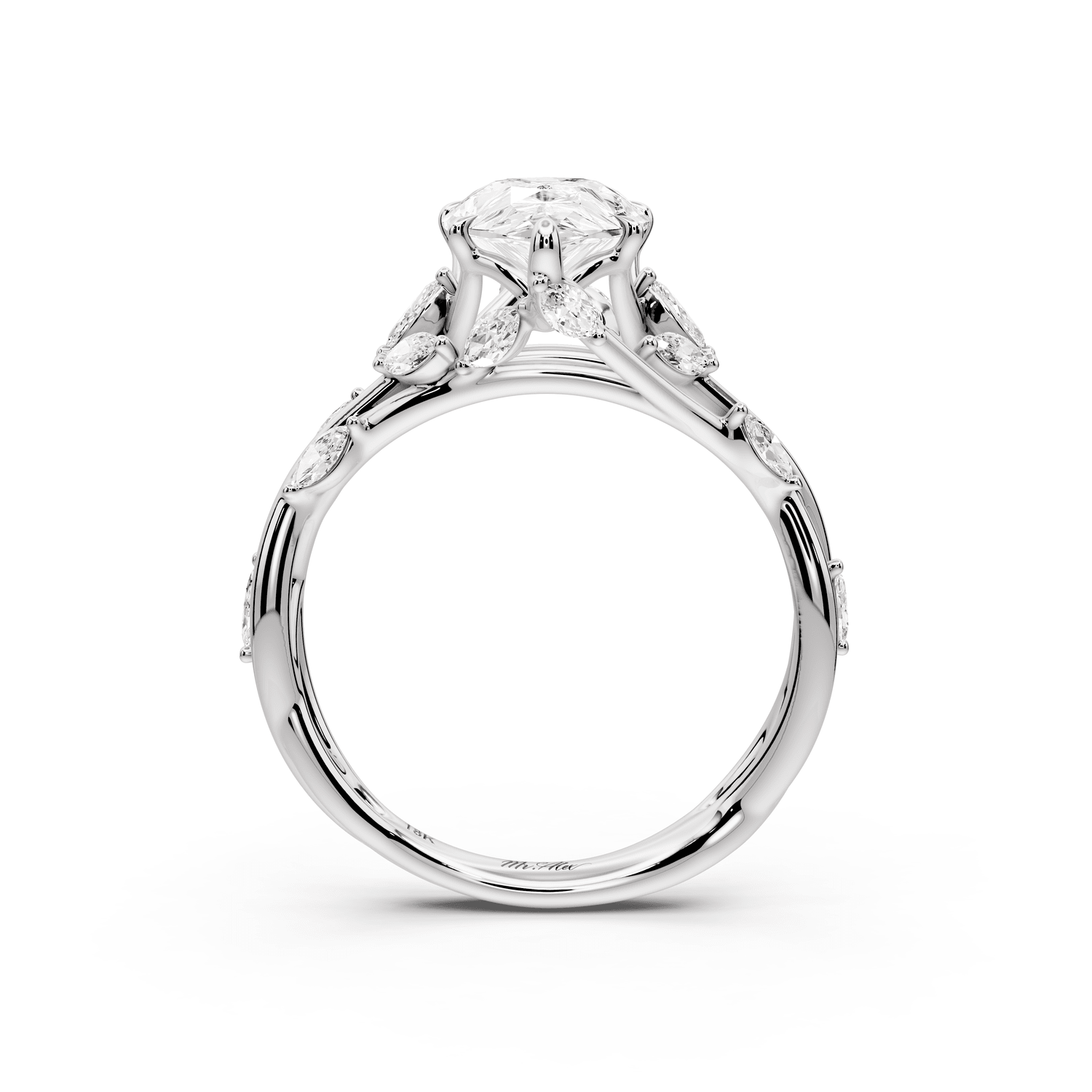 Sarah - 2ct 14k white gold Pear Nature-Inspired Engagement Ring with Sculpted Vine and Leaf Side Stones - Mr. Alex Jewelry