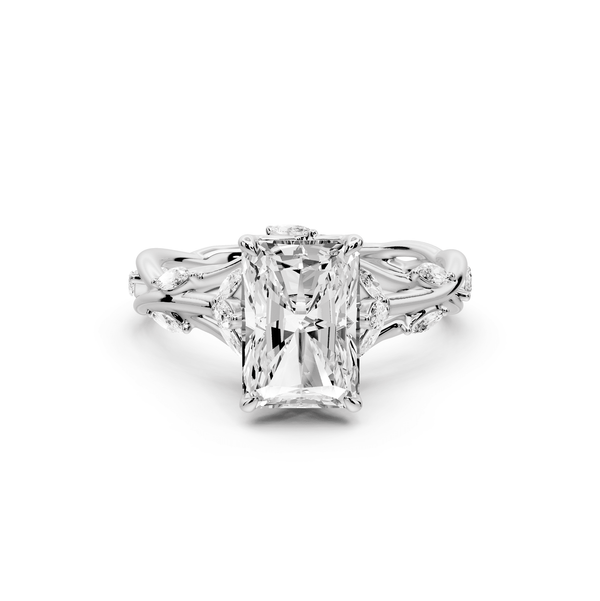 Sarah - 2ct 14k white gold Radiant Nature-Inspired Engagement Ring with Sculpted Vine and Leaf Side Stones - Mr. Alex Jewelry