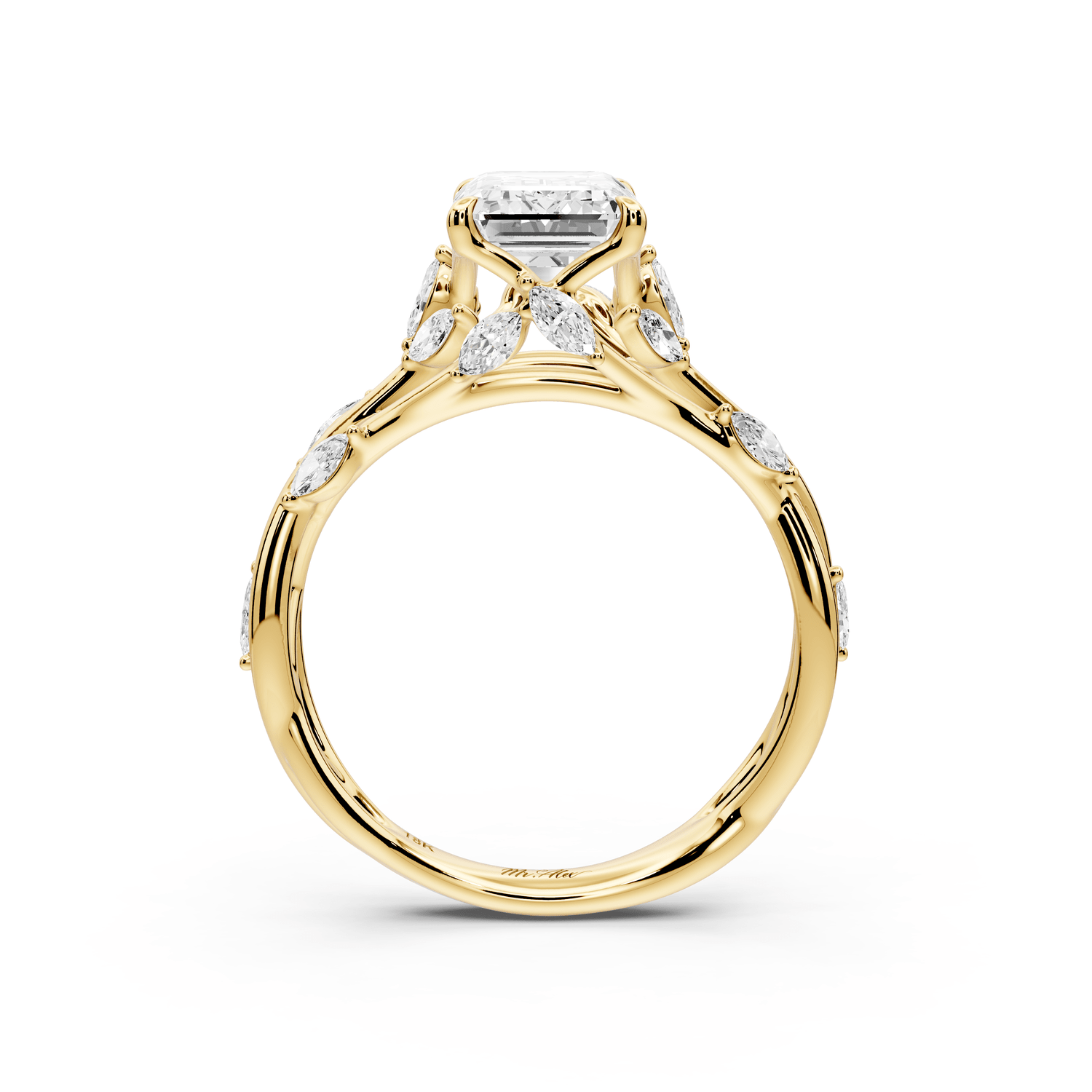 Sarah - 2ct 14k yellow gold Emerald Nature-Inspired Engagement Ring with Sculpted Vine and Leaf Side Stones - Mr. Alex Jewelry