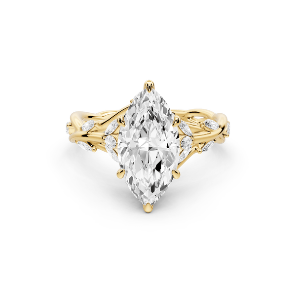 Sarah - 2ct 14k yellow gold Marquise Nature-Inspired Engagement Ring with Sculpted Vine and Leaf Side Stones - Mr. Alex Jewelry