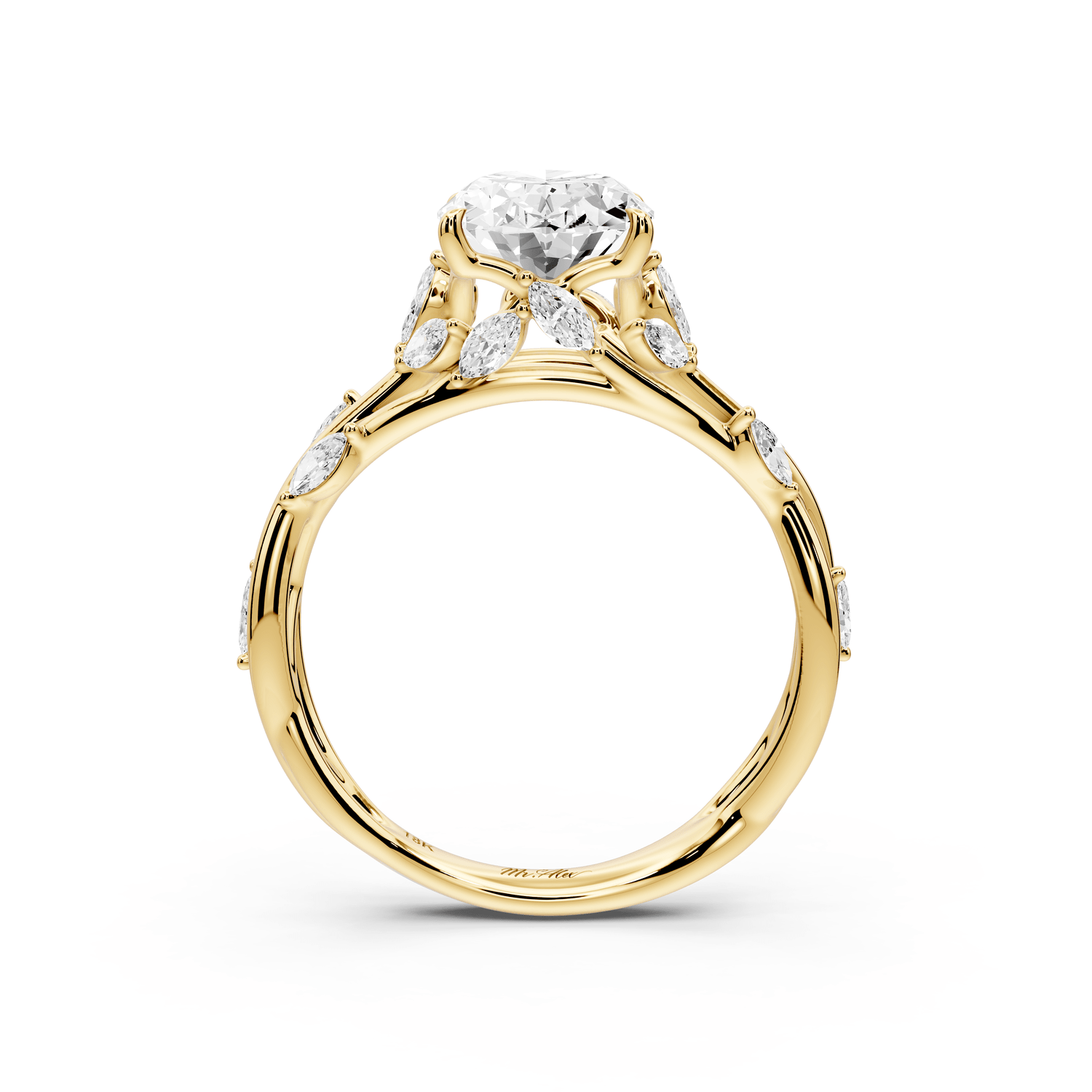 Sarah - 2ct 14k yellow gold Oval Nature-Inspired Engagement Ring with Sculpted Vine and Leaf Side Stones - Mr. Alex Jewelry