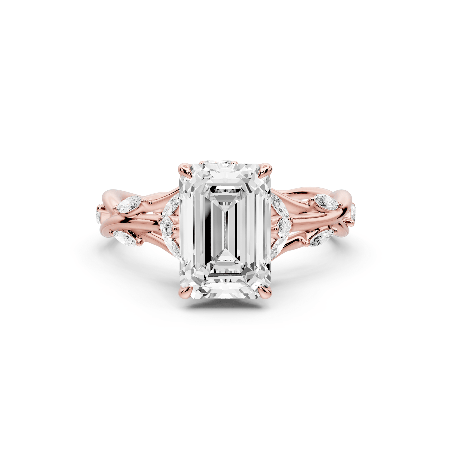 Sarah - 2ct 18k rose gold Emerald Nature-Inspired Engagement Ring with Sculpted Vine and Leaf Side Stones - Mr. Alex Jewelry