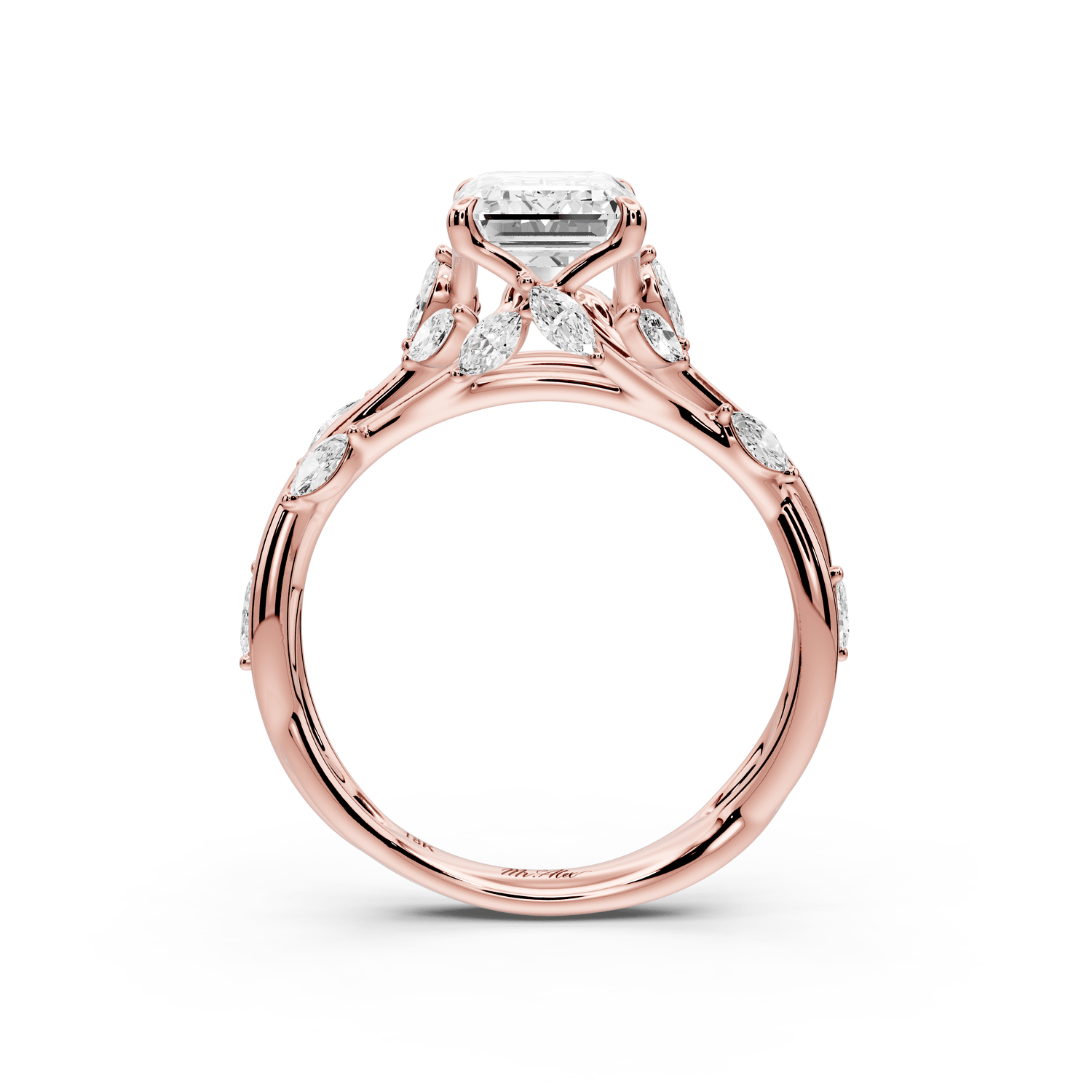 Sarah - 2ct 18k rose gold Emerald Nature-Inspired Engagement Ring with Sculpted Vine and Leaf Side Stones - Mr. Alex Jewelry