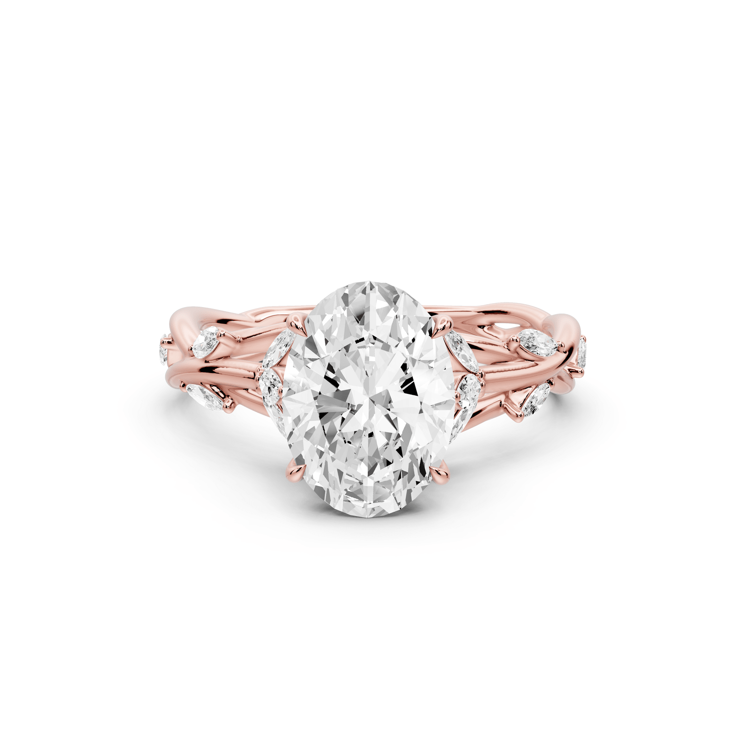 Sarah - 2ct 18k rose gold Oval Nature-Inspired Engagement Ring with Sculpted Vine and Leaf Side Stones - Mr. Alex Jewelry