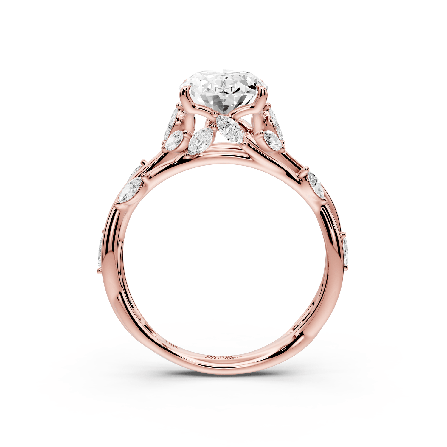 Sarah - 2ct 18k rose gold Oval Nature-Inspired Engagement Ring with Sculpted Vine and Leaf Side Stones - Mr. Alex Jewelry