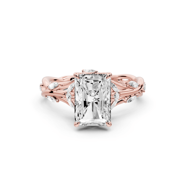 Sarah - 2ct 18k rose gold Radiant Nature-Inspired Engagement Ring with Sculpted Vine and Leaf Side Stones - Mr. Alex Jewelry