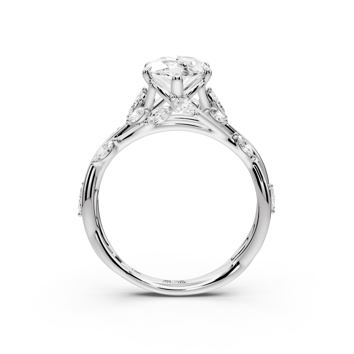 Sarah - 2ct 18k white gold Marquise Nature-Inspired Engagement Ring with Sculpted Vine and Leaf Side Stones - Mr. Alex Jewelry