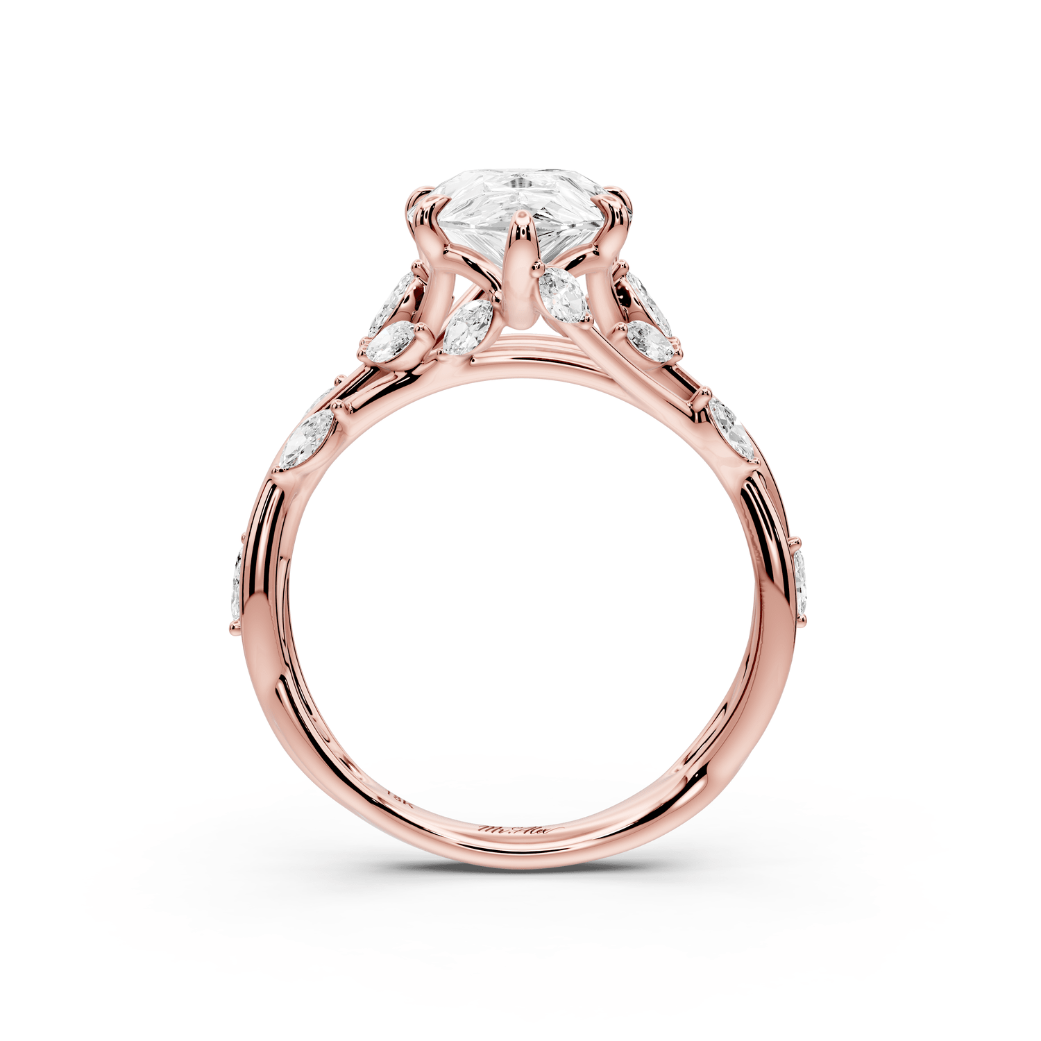 Sarah - 3ct 18k rose gold Pear Nature-Inspired Engagement Ring with Sculpted Vine and Leaf Side Stones - Mr. Alex Jewelry