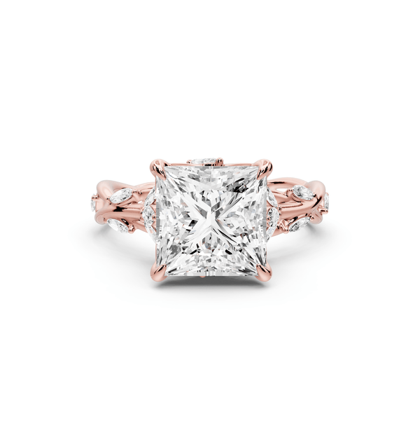 Sarah - 3ct 18k rose gold Princess Nature-Inspired Engagement Ring with Sculpted Vine and Leaf Side Stones - Mr. Alex Jewelry