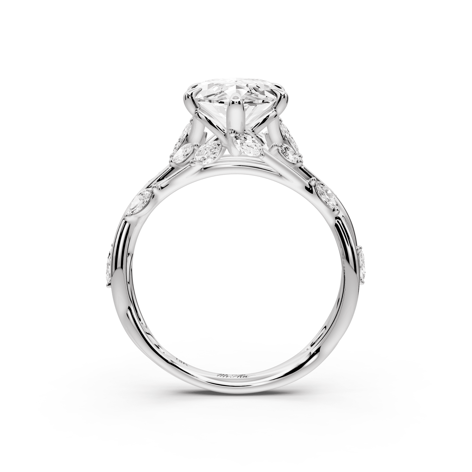 Sarah - 3ct 18k white gold Marquise Nature-Inspired Engagement Ring with Sculpted Vine and Leaf Side Stones - Mr. Alex Jewelry