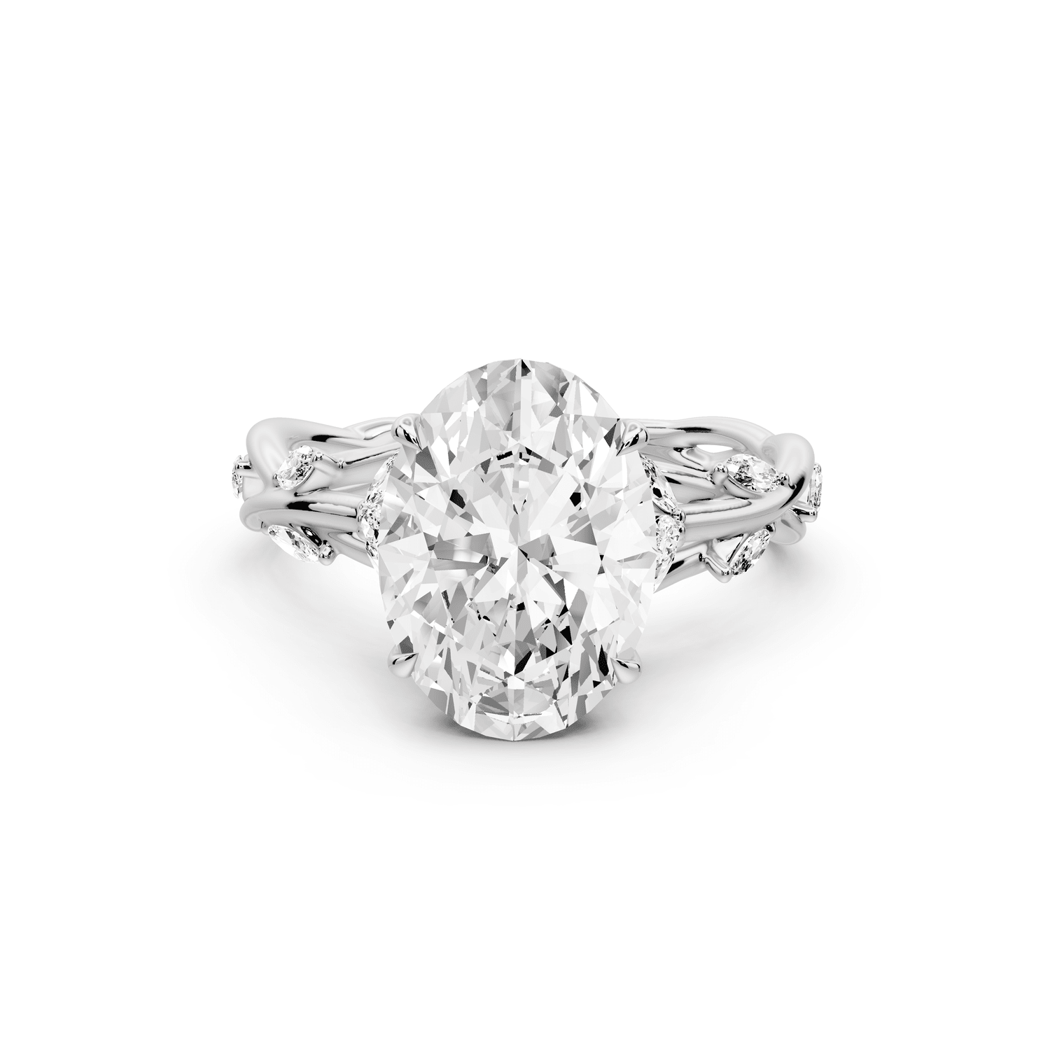 Sarah - 3ct 18k white gold Oval Nature-Inspired Engagement Ring with Sculpted Vine and Leaf Side Stones - Mr. Alex Jewelry
