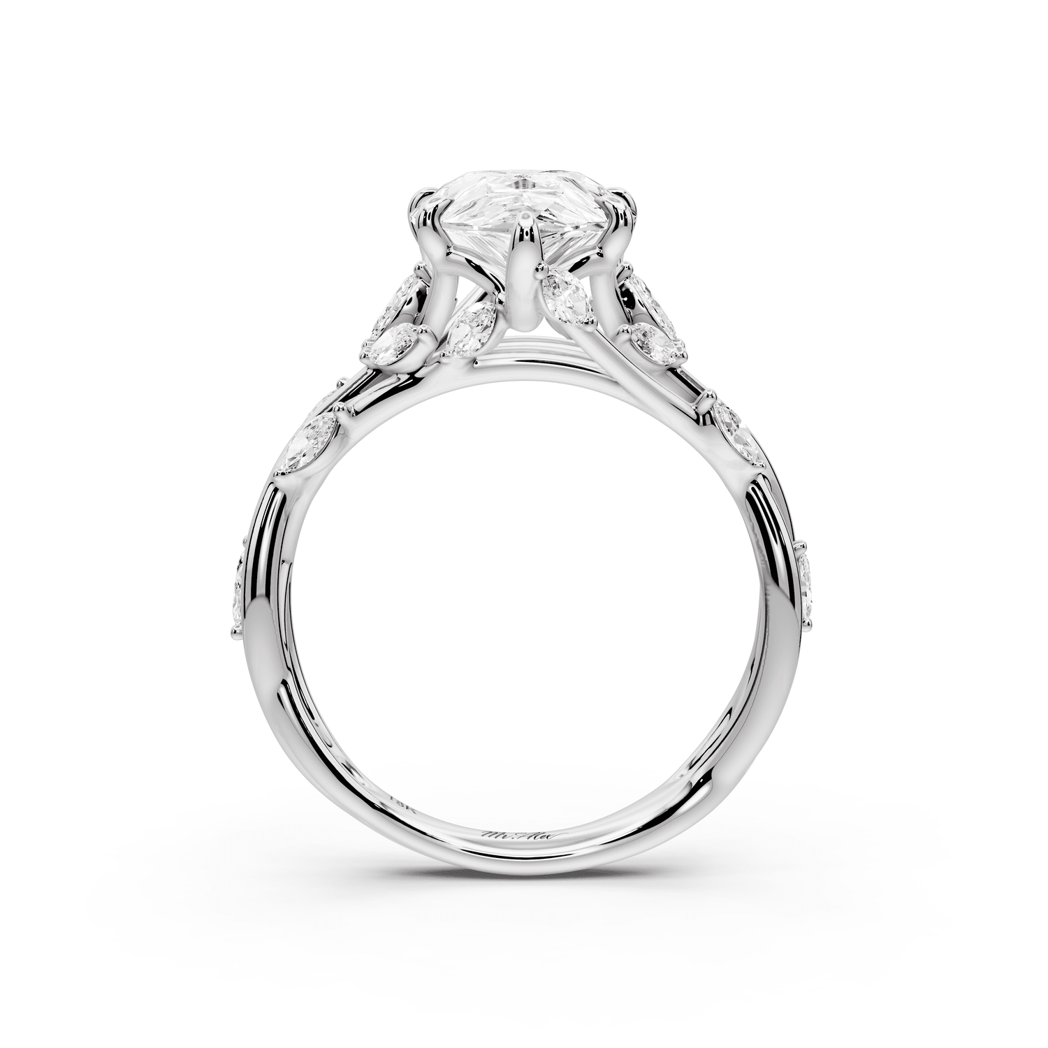 Sarah - 3ct 18k white gold Pear Nature-Inspired Engagement Ring with Sculpted Vine and Leaf Side Stones - Mr. Alex Jewelry