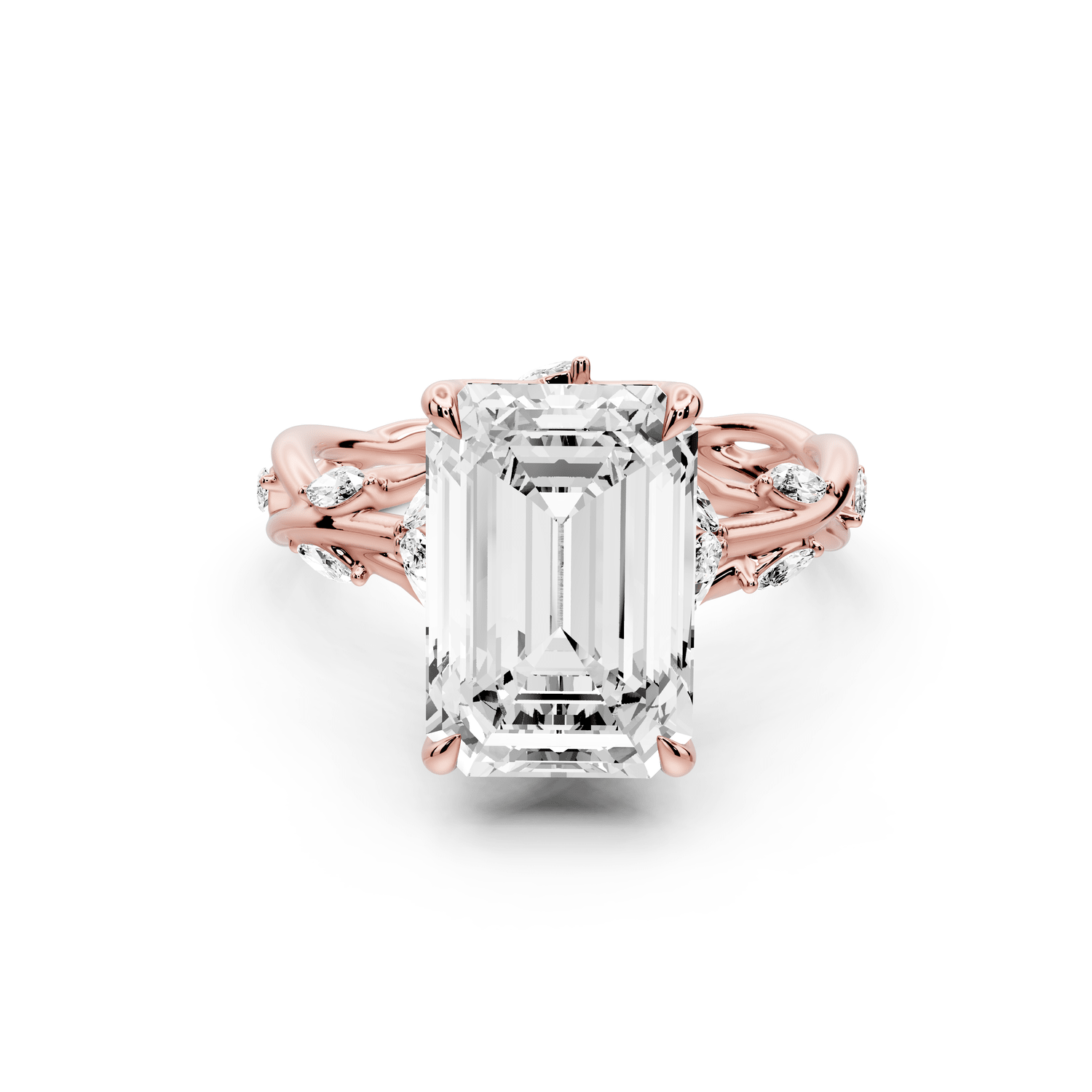 Sarah - 4ct 14k rose gold Emerald Nature-Inspired Engagement Ring with Sculpted Vine and Leaf Side Stones - Mr. Alex Jewelry
