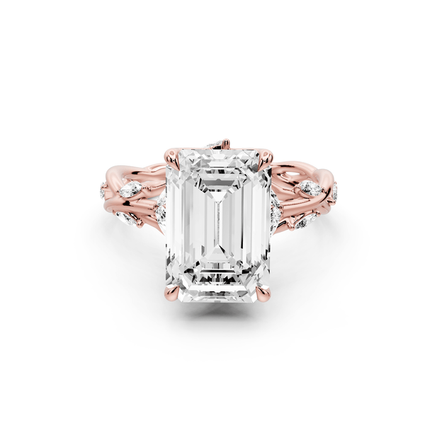 Sarah - 4ct 14k rose gold Emerald Nature-Inspired Engagement Ring with Sculpted Vine and Leaf Side Stones - Mr. Alex Jewelry