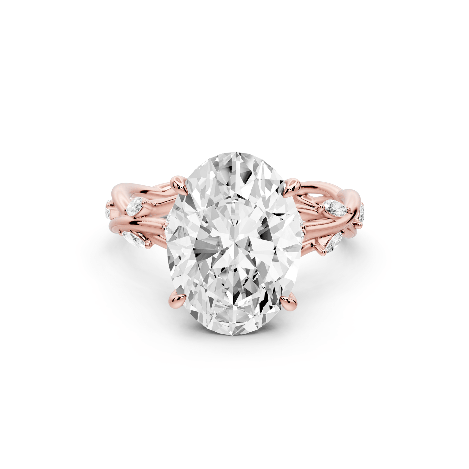 Sarah - 4ct 14k rose gold Oval Nature-Inspired Engagement Ring with Sculpted Vine and Leaf Side Stones - Mr. Alex Jewelry