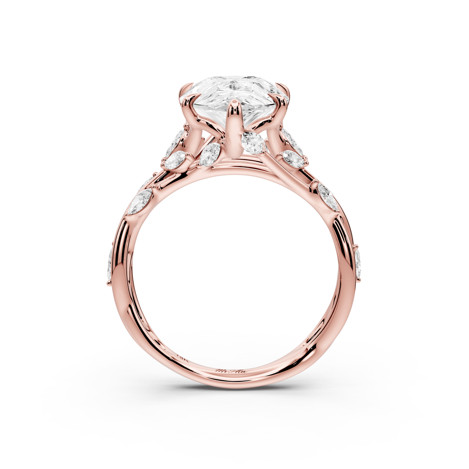 Sarah - 4ct 14k rose gold Pear Nature-Inspired Engagement Ring with Sculpted Vine and Leaf Side Stones - Mr. Alex Jewelry