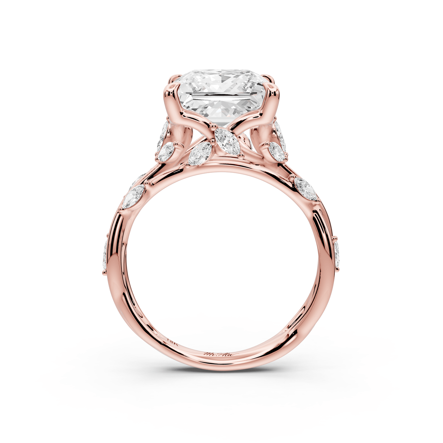 Sarah - 4ct 14k rose gold Princess Nature-Inspired Engagement Ring with Sculpted Vine and Leaf Side Stones - Mr. Alex Jewelry