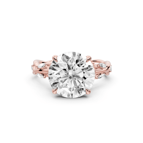 Sarah - 4ct 14k rose gold Round Nature-Inspired Engagement Ring with Sculpted Vine and Leaf Side Stones - Mr. Alex Jewelry