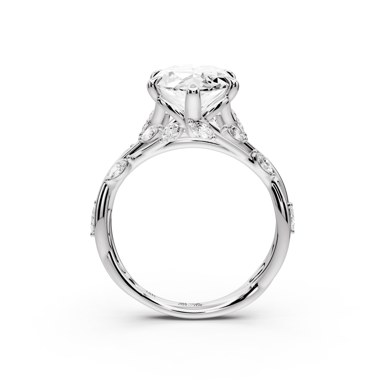 Sarah - 4ct 14k white gold Marquise Nature-Inspired Engagement Ring with Sculpted Vine and Leaf Side Stones - Mr. Alex Jewelry