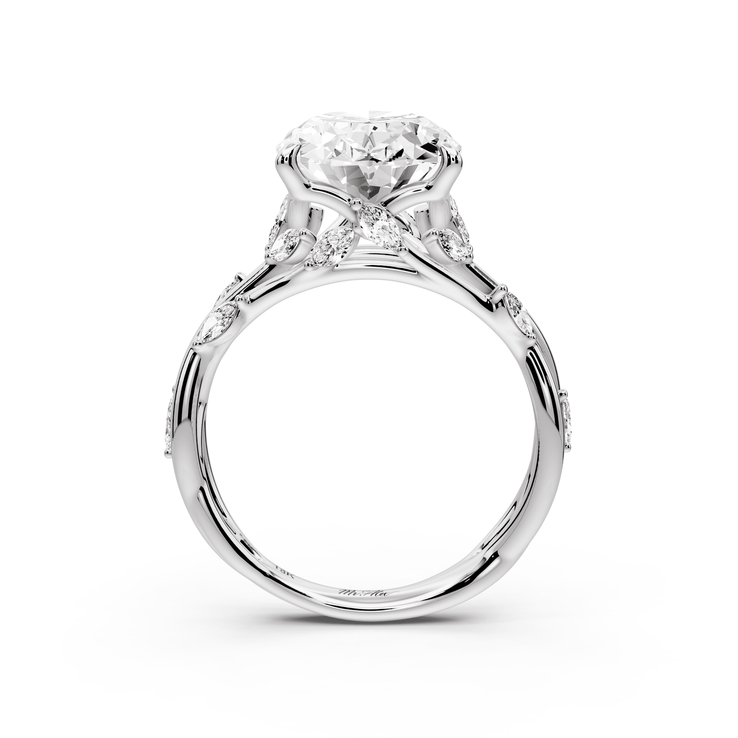 Sarah - 4ct 14k white gold Oval Nature-Inspired Engagement Ring with Sculpted Vine and Leaf Side Stones - Mr. Alex Jewelry